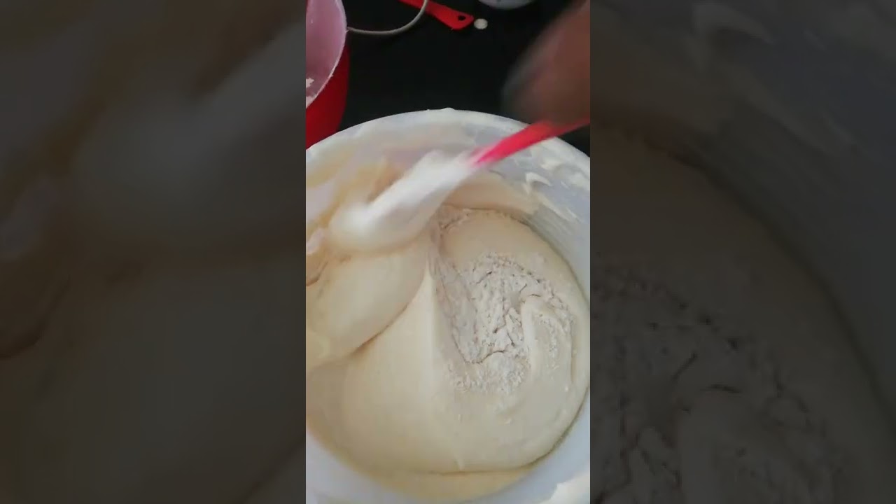 This is the cut and fold method for cake mixing so the air bubbles will make a soft and spongy cake