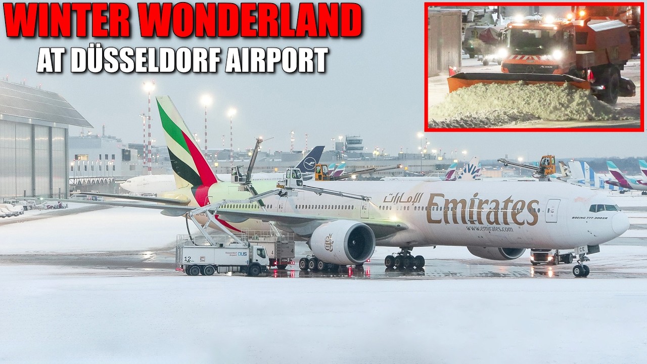 [WINTER WONDERLAND AT DÜSSELDORF AIRPORT!] - Winter operations | De-icing | Takeoffs & landings -