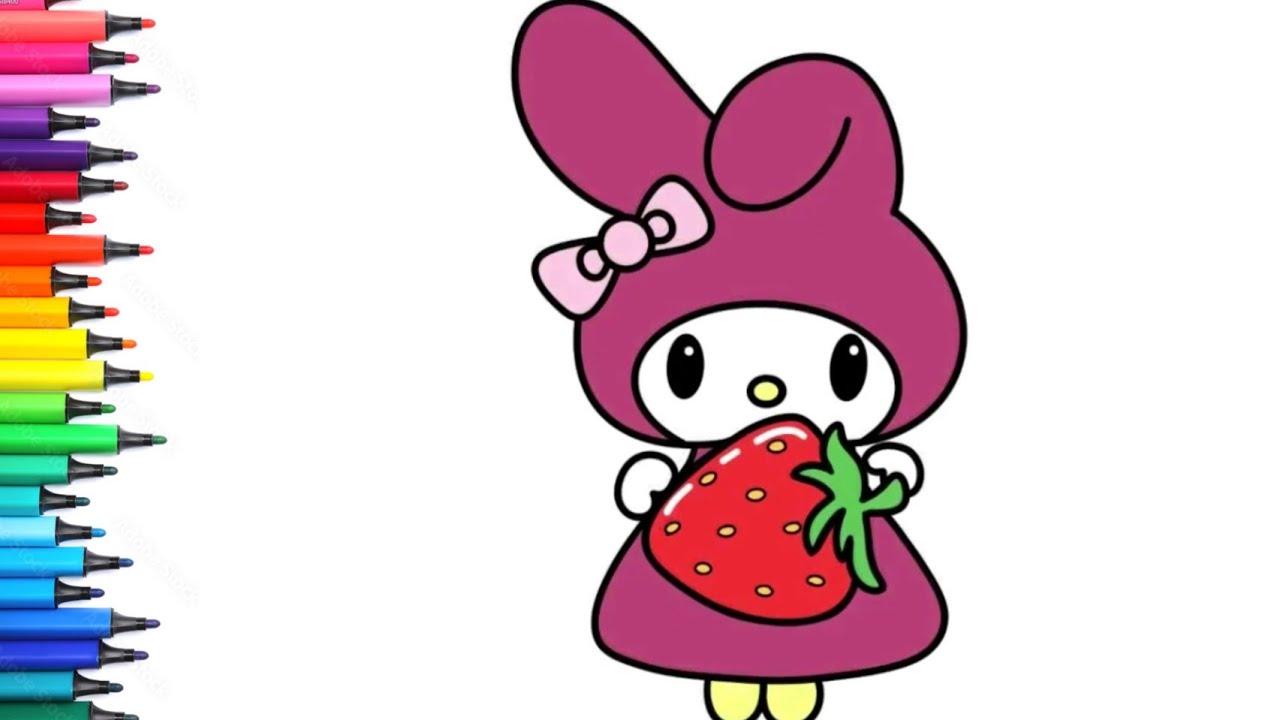 My Melody with Big Strawberry Drawing, Painting & Colouring for Kids and Toddlers_ Child Art 