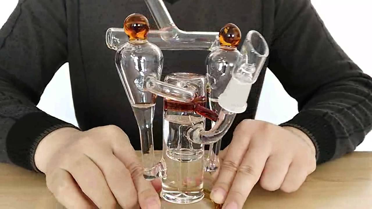 Double chamber Recycler Rigs glass water pipes with honeycomb per and tyre perc