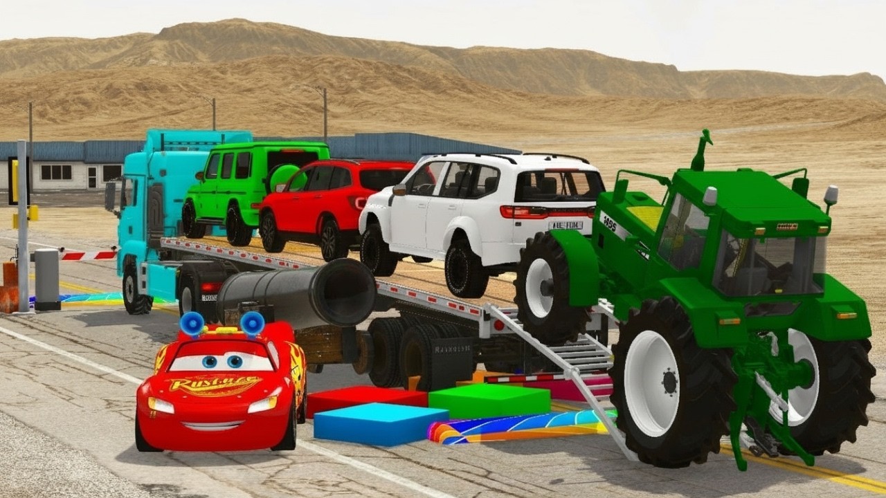 Flatbed Truck Mcqueen | Transportation with Truck - Pothole vs Car #003 - BeamNG.Drive