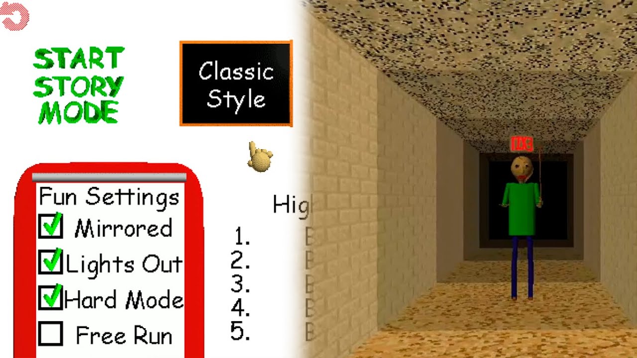 Baldi's Basics Modo Classic + Hard  Mode + Mirrored + Lights Out