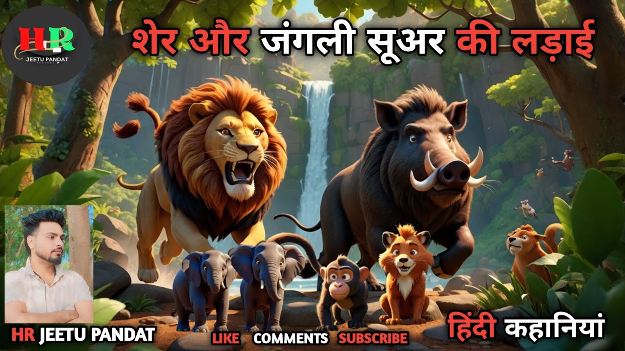 शेर और जंगली सूअर की लड़ाई | Hindi Story | Moral Cartoon Story | 2D Animation Video |