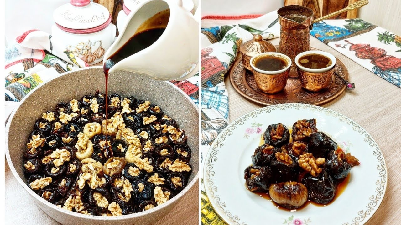 Suhe sljive punjene rizom i orasima prelivene pekmezom.Tradicionalno Bosansko slatko jelo. #ramazan