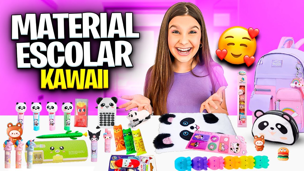 MOSTRANDO MINHA COLE&Ccedil;&Atilde;O DE MATERIAL ESCOLAR KWAII 2024 *muito fofo