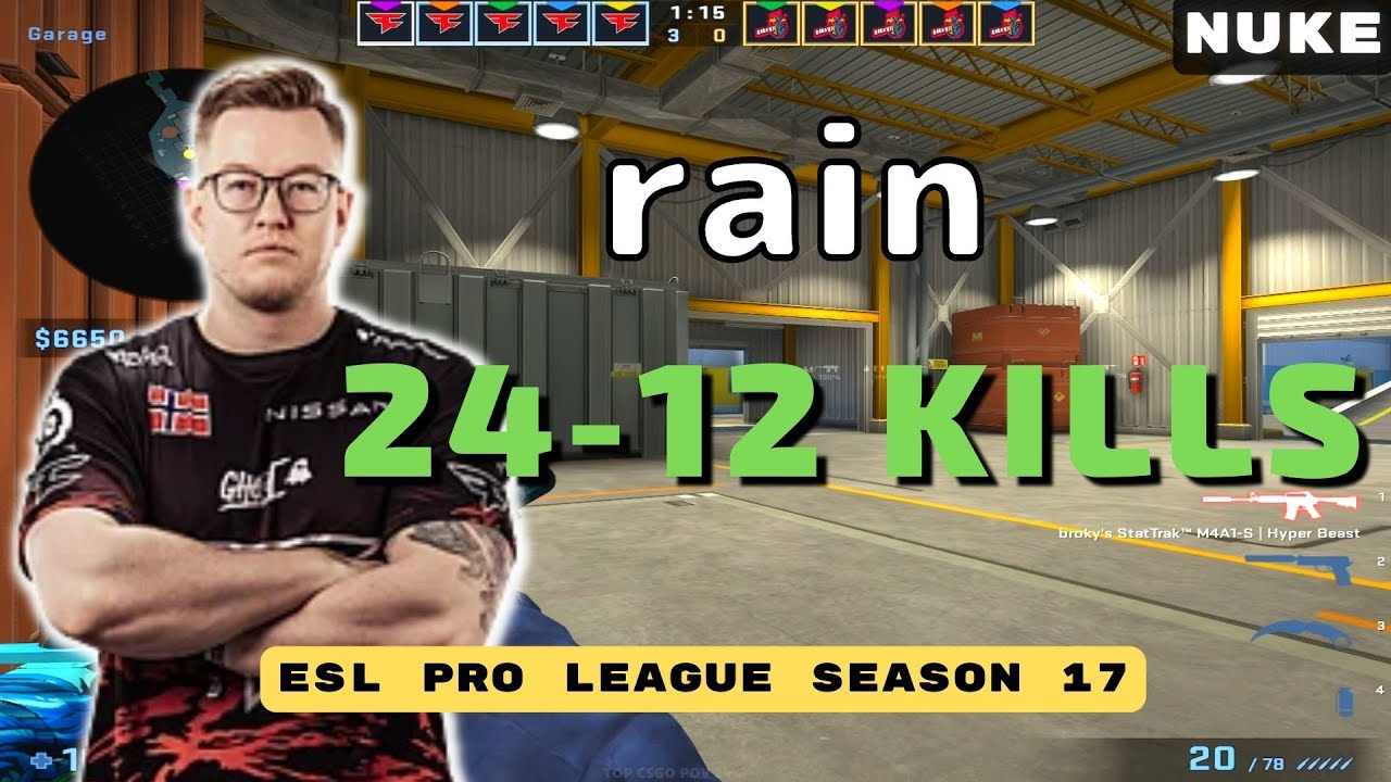CSGO POV FaZe rain (24-12) vs Rooster (Nuke) 𝙒𝙞𝙣 (16-6) @ ESL Pro League Season 17