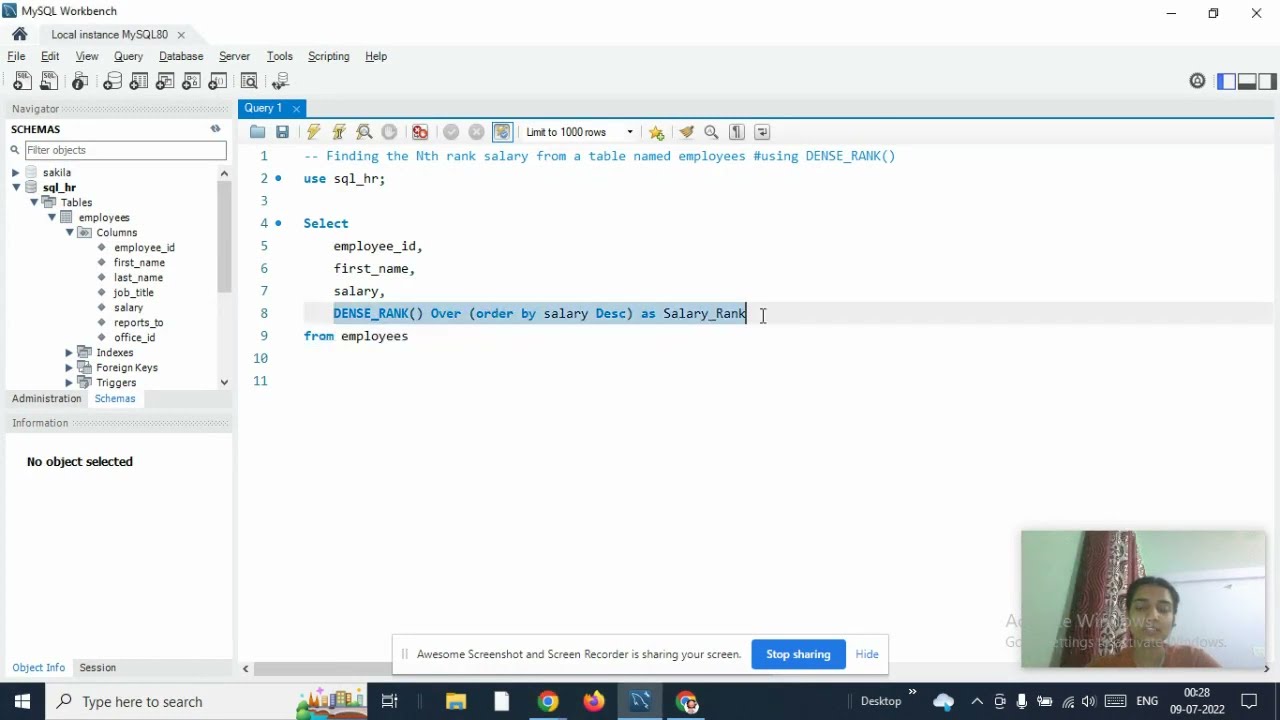 How to find the Nth highest salary ? using DENSE_RANK( )