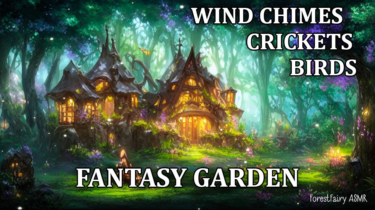 Wind Chimes, Birds, Crickets & Insects with Fantasy Garden Ambience | Relax with Natural Sounds ASMR