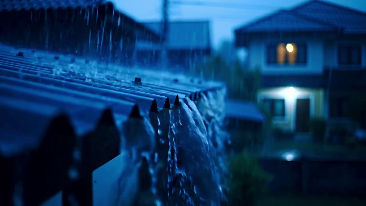 Serene Downpour on Tin Roof: Midnight Rainfall Echoing Softly in the Quiet Dark 373 HD