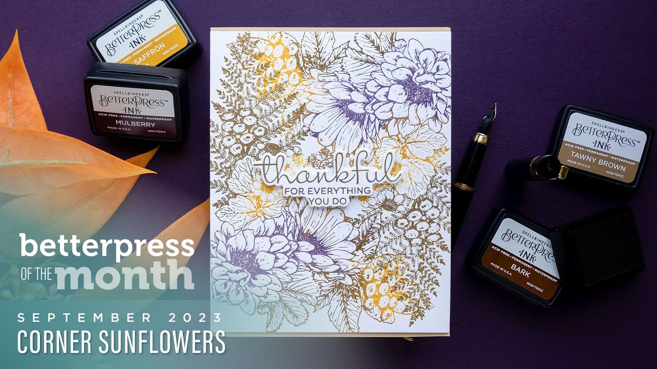 Spellbinders September 2023 BetterPress Plate of the Month – Corner Sunflowers