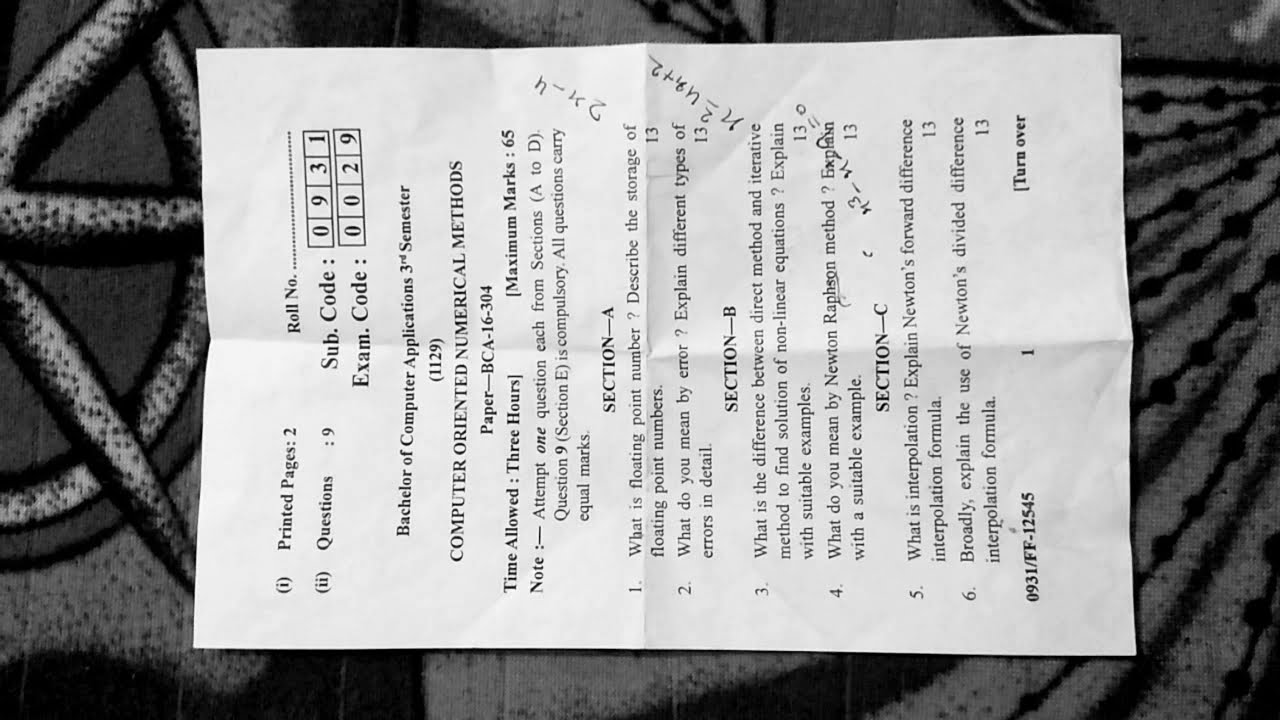 || Previous Question Paper || of | Numerical Methods | Interpolation || Non-linear || BCA 2nd year |