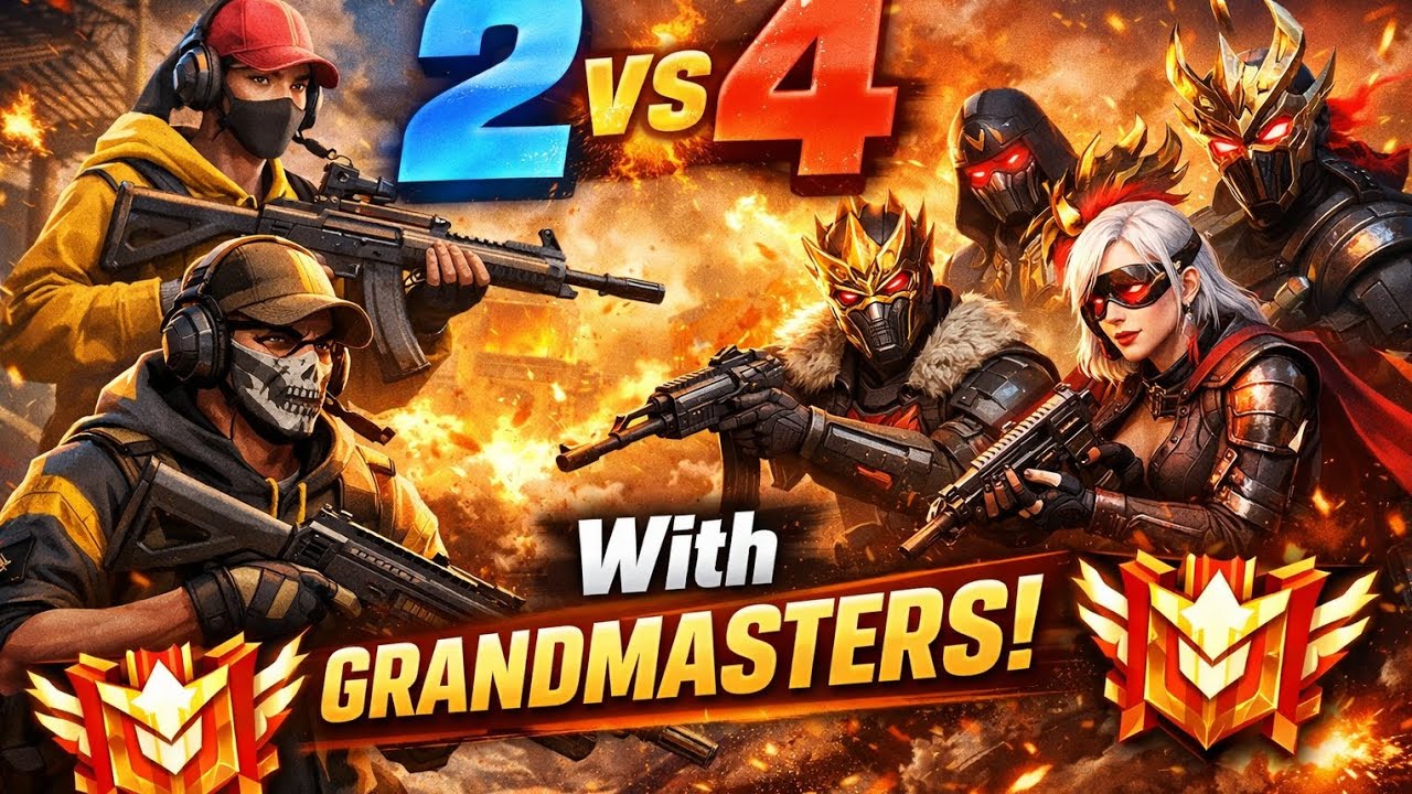 Doing 2vs4 with grandmaster players in free fire 