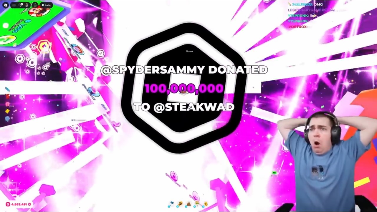 SpyderSammy пожертвовал 100 миллионов Robux ресторану Steak in pls donate with admin power and tr...