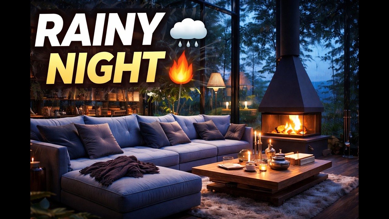 Deep Sleep in a Cozy Rainy Night 🌧️ Fireplace & Rain Sounds