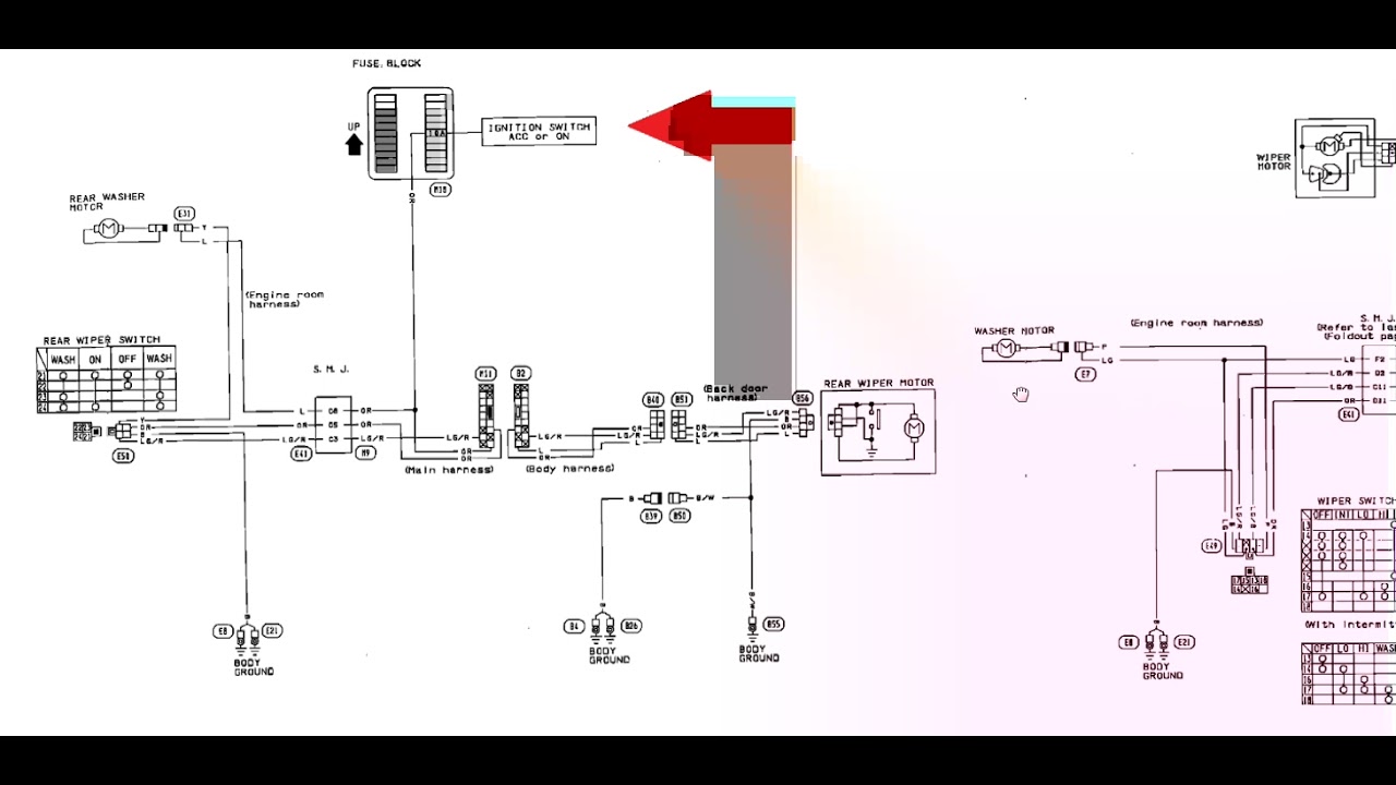 diagramas wiper  Nissan Sentra Clásico, Nissan Tsuru, Nissan Sunny B13 o Nissan Tsuru V16 90-94