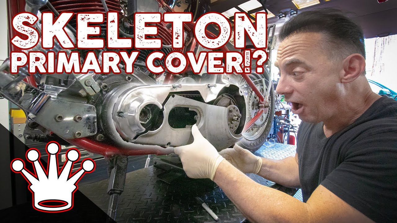 We made a custom SKELETON PRIMARY COVER for our Shovelhead Chopper