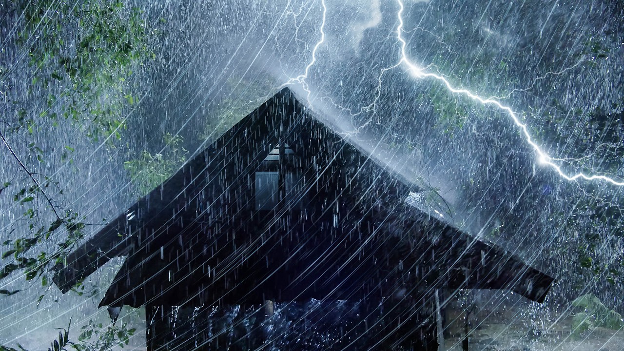 Fall Asleep Quickly with Heavy Rainstorm, Loud Thunder & Wind on Tin Top in Night Hurricane