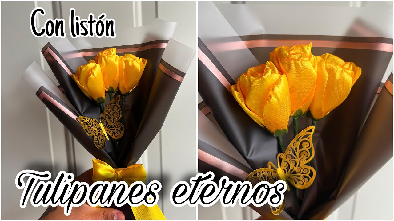 Como hacer Tulipanes Eternos con listón | flores amarillas 💛