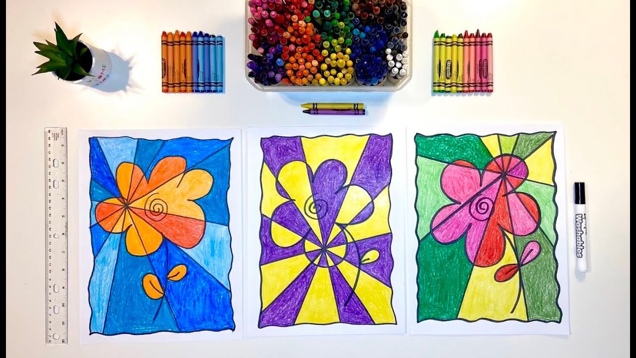 Op Art Complementary Spring Flowers - Elementary Art Lesson
