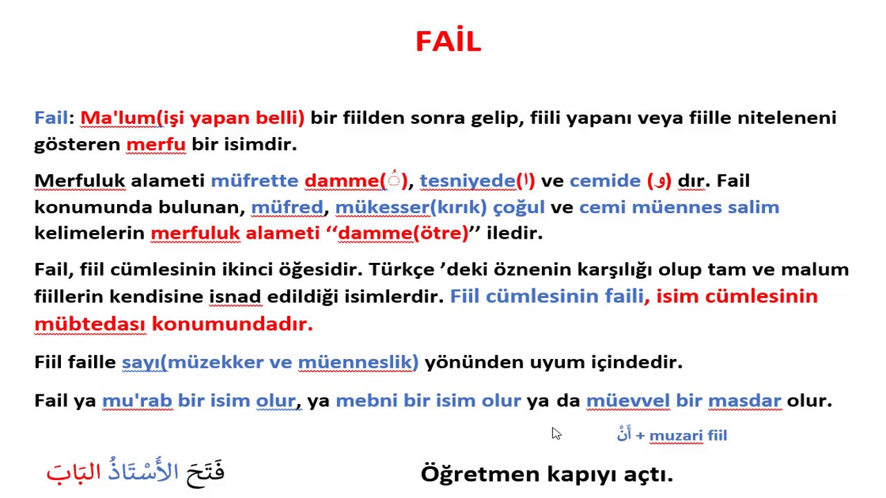 fail arapça!  (fiil fail meful)