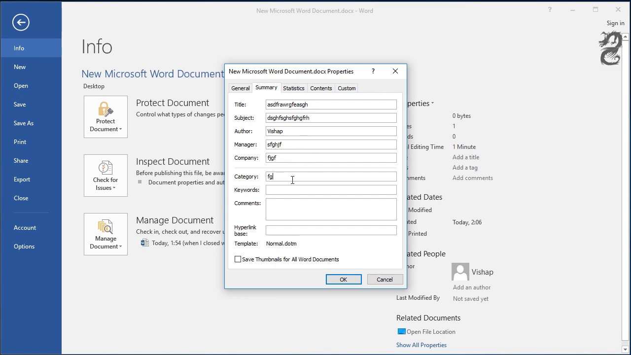 Edit Document Property in Word