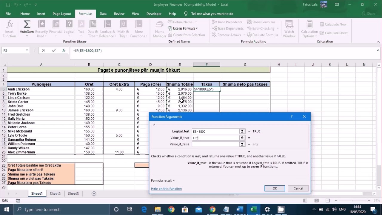 Informatikë -  Formulat kryesore në Ms. Excel
