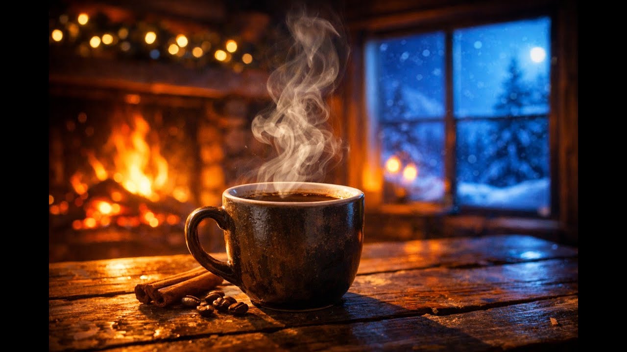 Cozy Winter Cabin Ambience ❄️ Warm Jazz Music & Fireplace Sounds for Relaxing, Reading & Sleep
