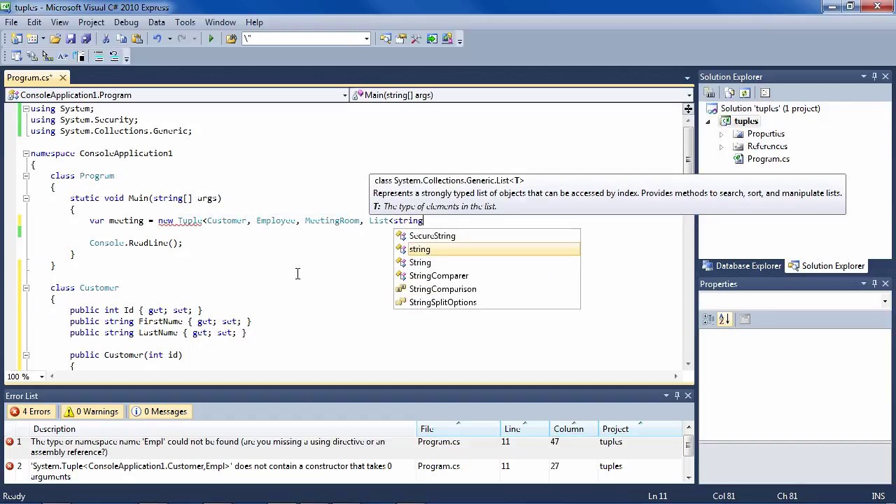 C#: Using Tuples