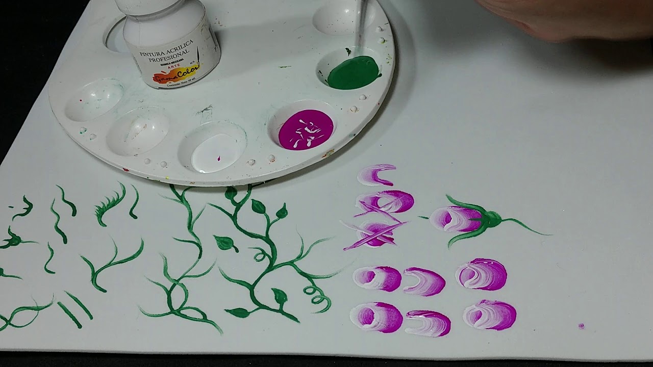 BOTONES de Rosas,TÉCNICA PINCELADA DOBLE-CARGA PARA PINTURA TEXTIL PARTE 4 con Miss DORYLU