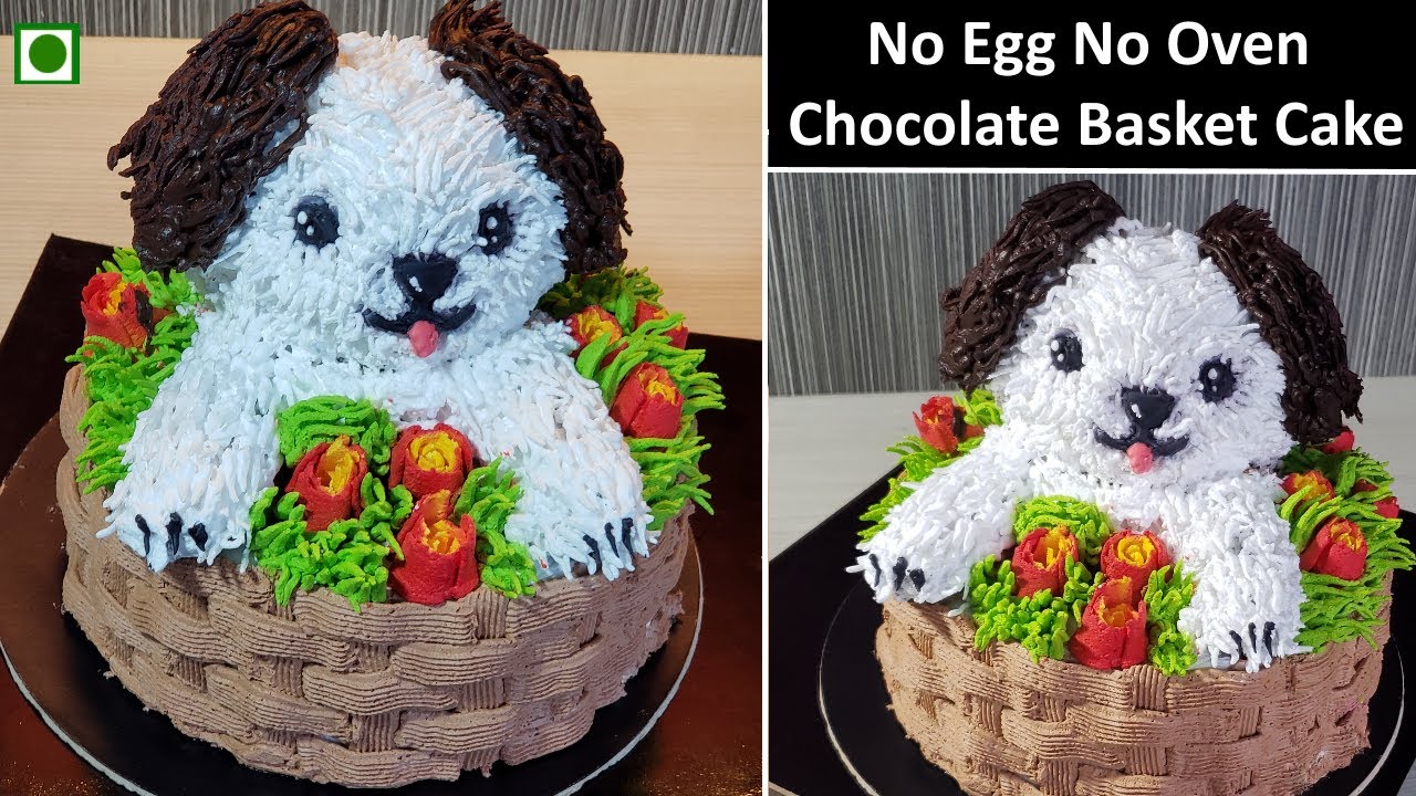 Eggless Chocolate Basket Cake with Puppy |  Children's Day Cake | Tips for Perfect Colored Cream
