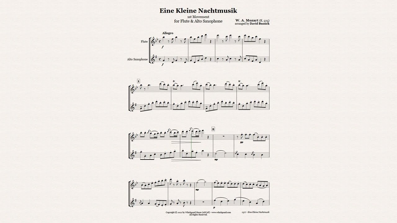 Mozart Eine Kleine Nachtmusik for Flute & Saxophone Duet PDF Sheet Music
