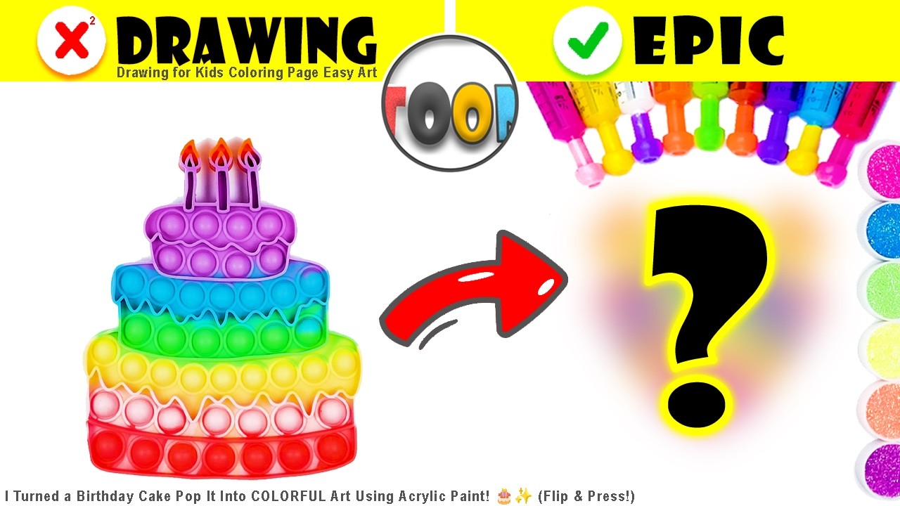 I Turned a Birthday Cake Pop It Into COLORFUL Art Using Acrylic Paint! 🎂✨ (Flip & Press!)