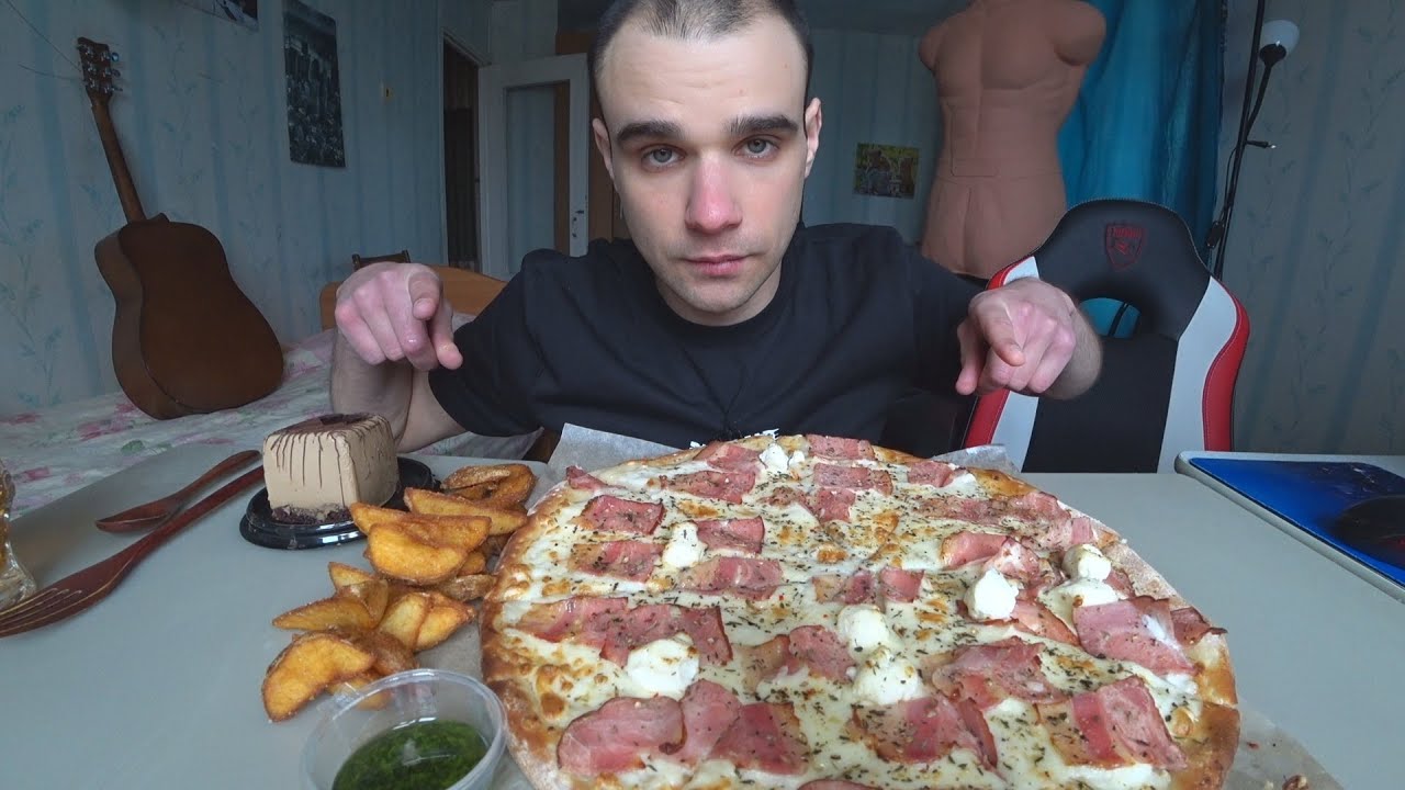 МУКБАНГ ПИЦЦА С БЕКОНОМ И СЫРОМ / КАРТОФЕЛЬ ЗАПЕЧЕННЫЙ /  ШОКОЛАТЬЕ / EATING Mukbang ASMR АСМР
