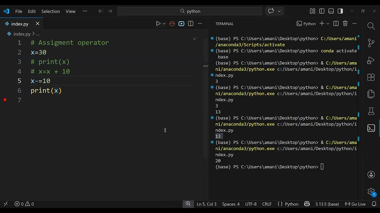 معاملات الإسناد Assignment Operator في PYTHON