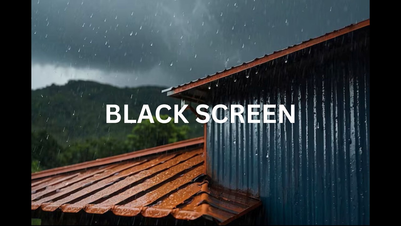 Thunder storm on a tin roof sounds (Dark Screen Ambience) - Nature Sounds for sleeping and relaxing
