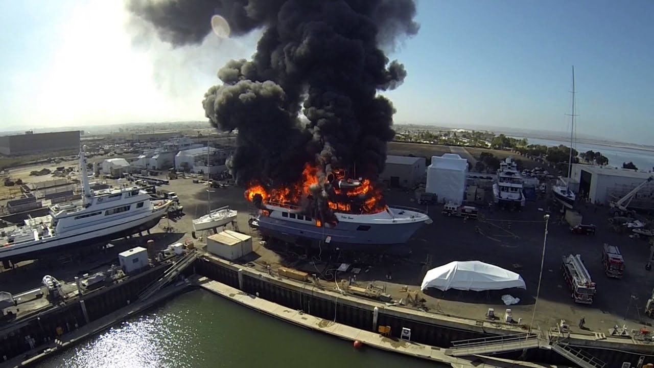 Drone films Yacht Fire, San Diego Calif. by Kurt Roll
