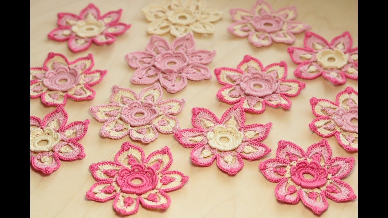 Цветок крючком вязание ирландское кружево  tutorial Crochet  Flower irish lace