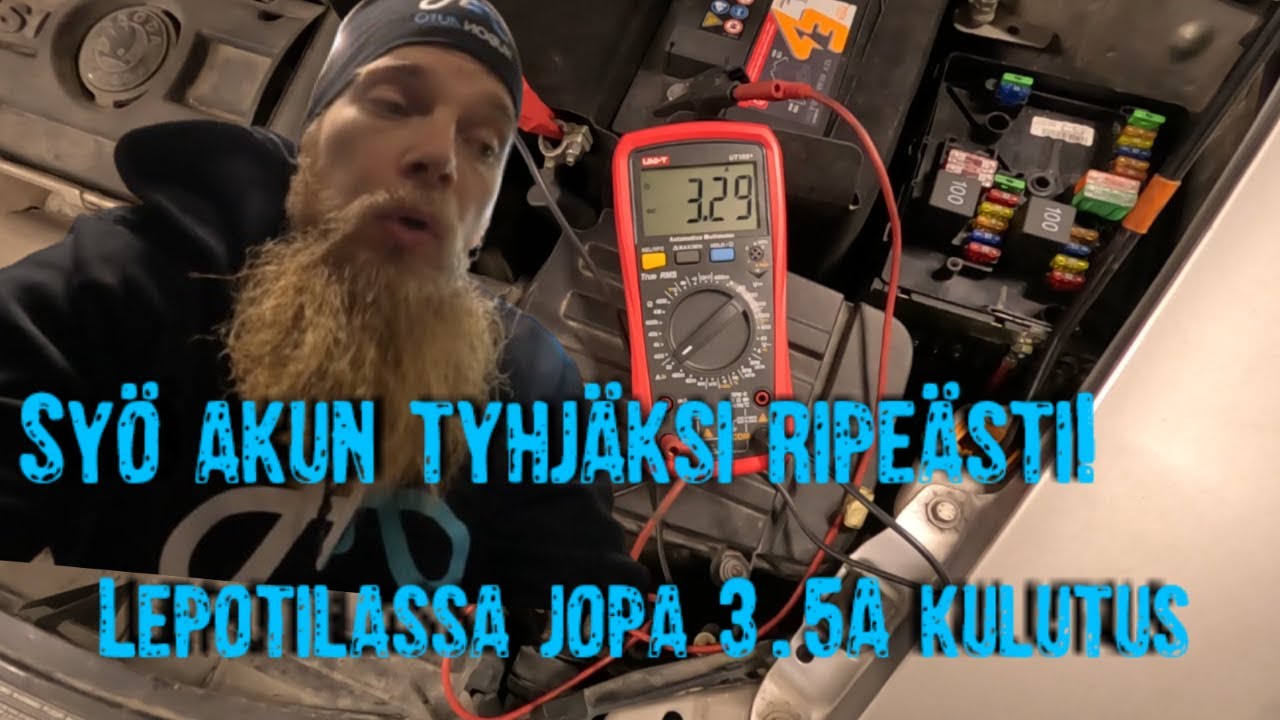 Syö akun tyhjäksi ripeästi. Tutkittu parissa muussa paikkaa eikä vikaa ole löytynyt.