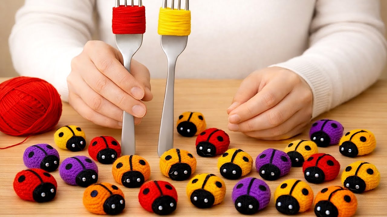 Yarn Ladybug Craft with Fork | This Simple Trick Is Amazing
