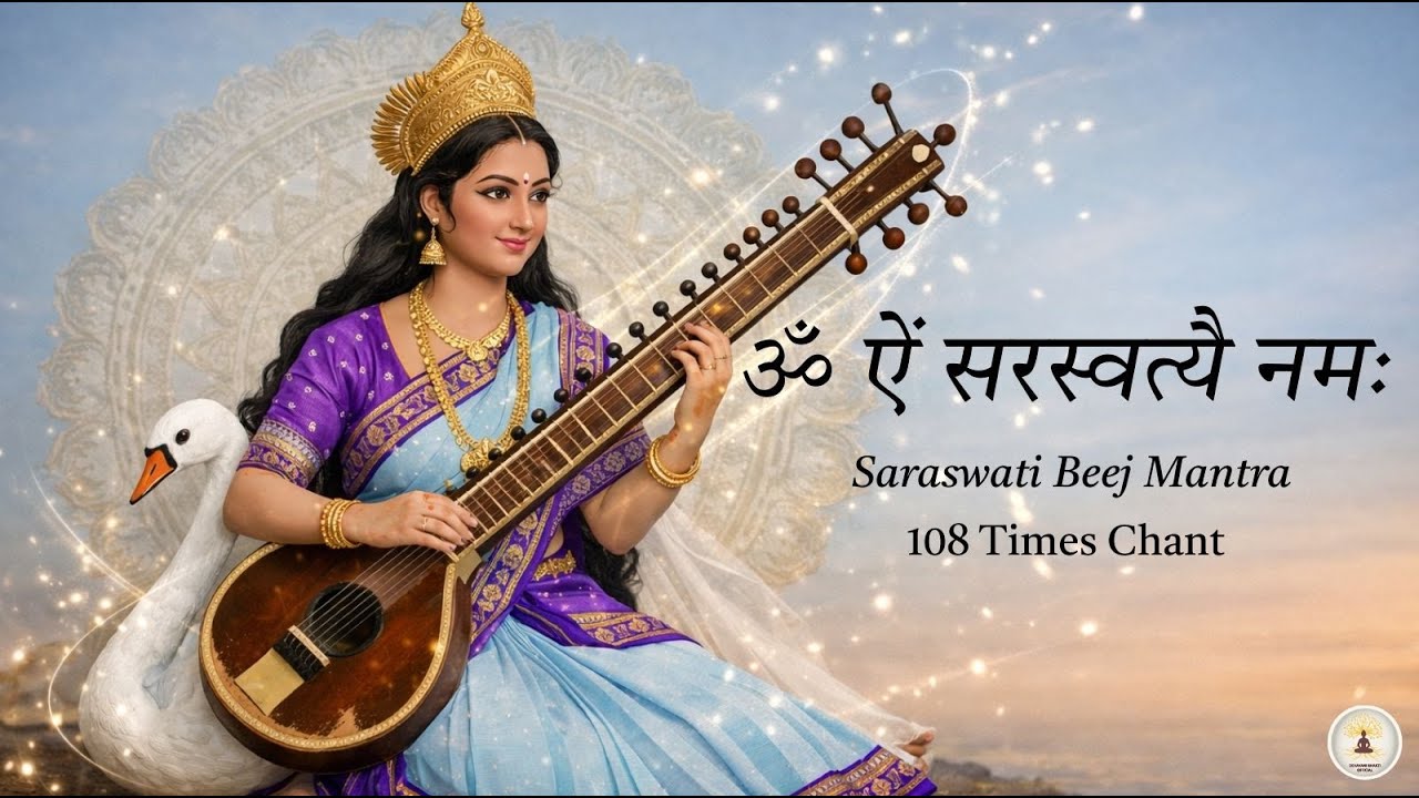 ॐ ऐं सरस्वत्यै नमः | Saraswati Beej Mantra | 108 Times Chant | For Gain Knowledge & Wisdom | Lyrics