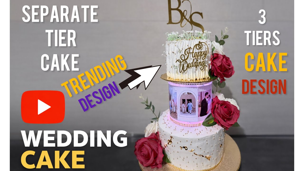Eggless 3 Tier Wedding Cake | Separate Tier Design | Whipping Cream Cake Tutorial