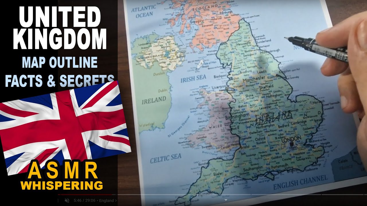 ASMR - Drawing UNITED KINGDOM map outline | best facts for each country explained | Soft Spoken