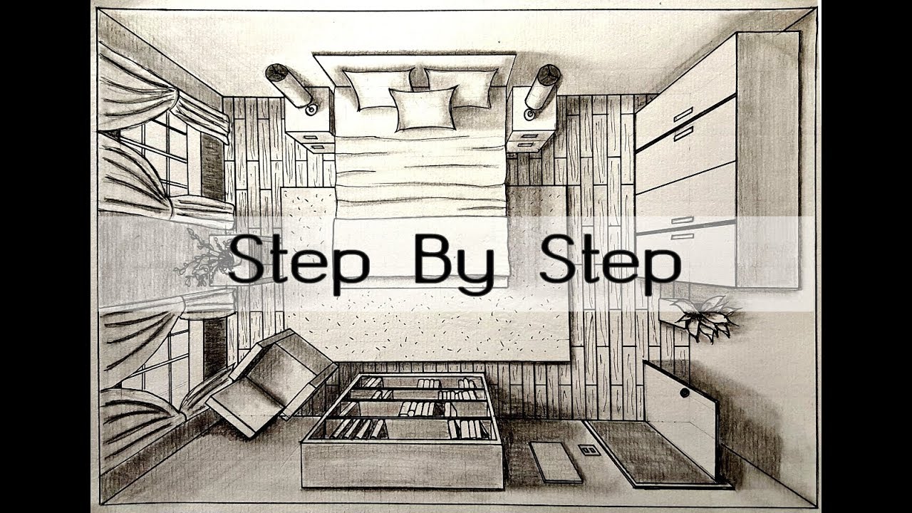 How to Draw A Bedroom in one point perspective Bird's Eye |Step by Step
