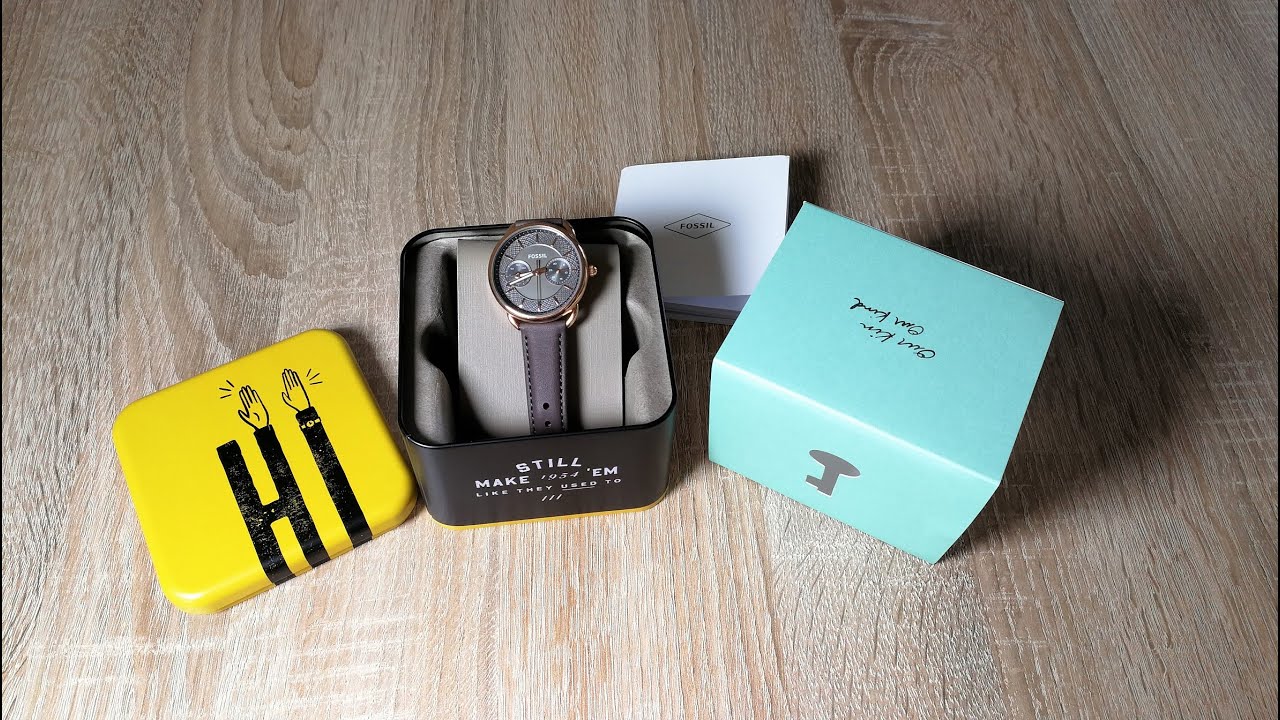 Fossil Damenuhr Tailor - Multifunktion - Leder - Grau - Unboxing