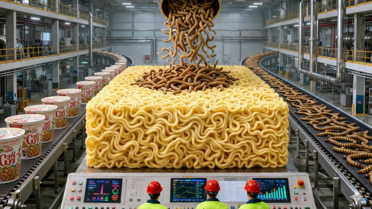 Inside the Mealworm Factory | How Millions of Worms Become Cup Noodles (Full Process)