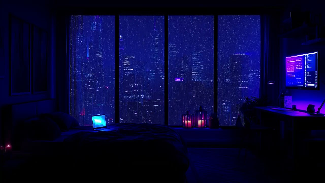 🌧️ Cozy Rainy Night in a Luxury City Bedroom with Gentle Piano and Warm Fireplace Ambience for Sleep