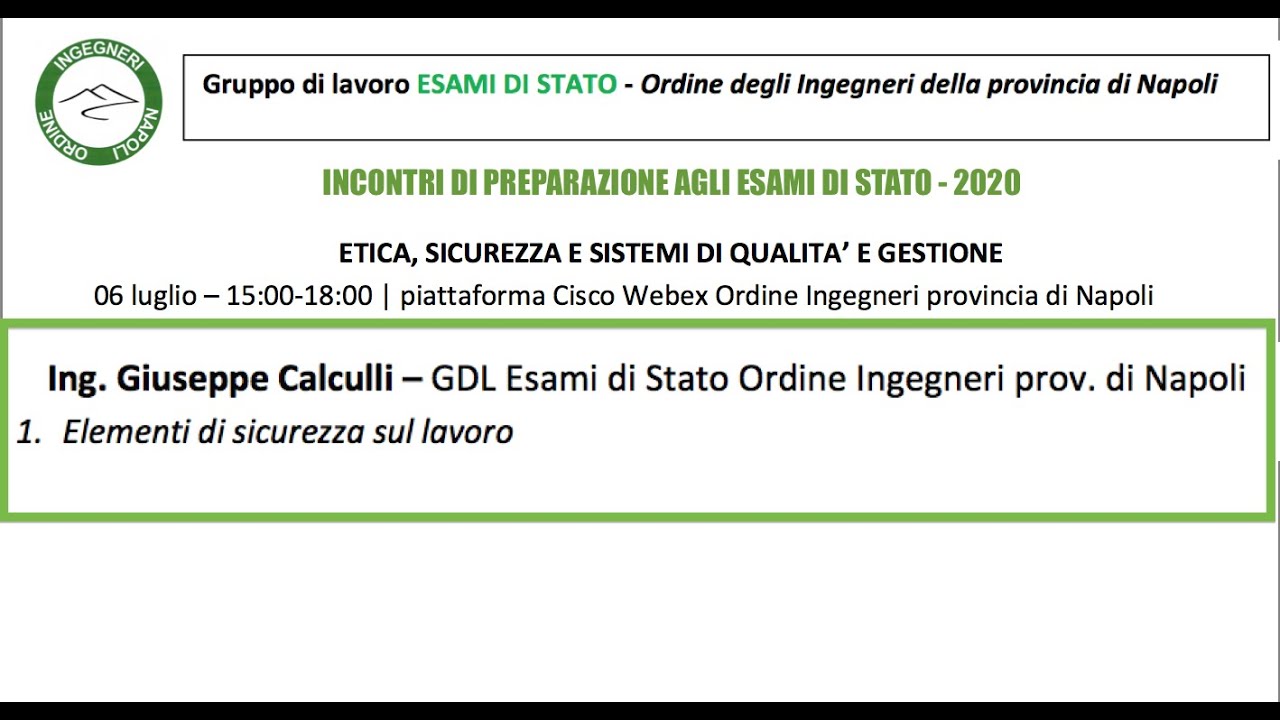 INCONTRI DI PREPARAZIONE AGLI ESAMI DI STATO 2020: GIUSEPPE CALCULLI