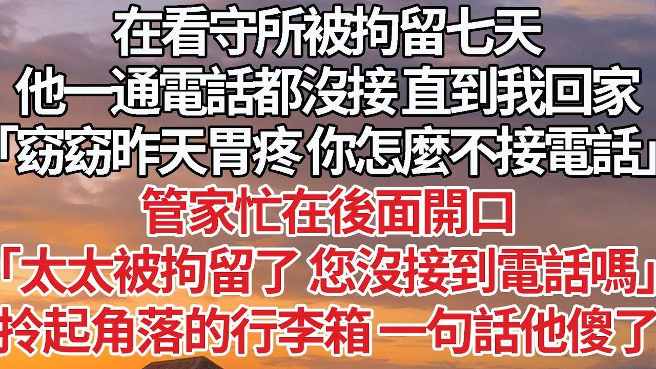 【完結】在看守所被拘留七天，他一通電話都沒接 直到我回家，「窈窈昨天胃疼 你怎麼不接電話」管家忙在後面開口，「太太被拘留了 您沒接到電話嗎」拎起角落的行李箱 一句話他傻了#婚姻 #豪门 #情感