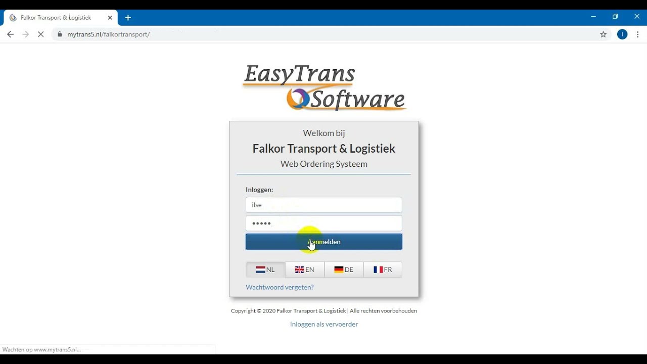 Starten met EasyTrans - Voor het eerst inloggen