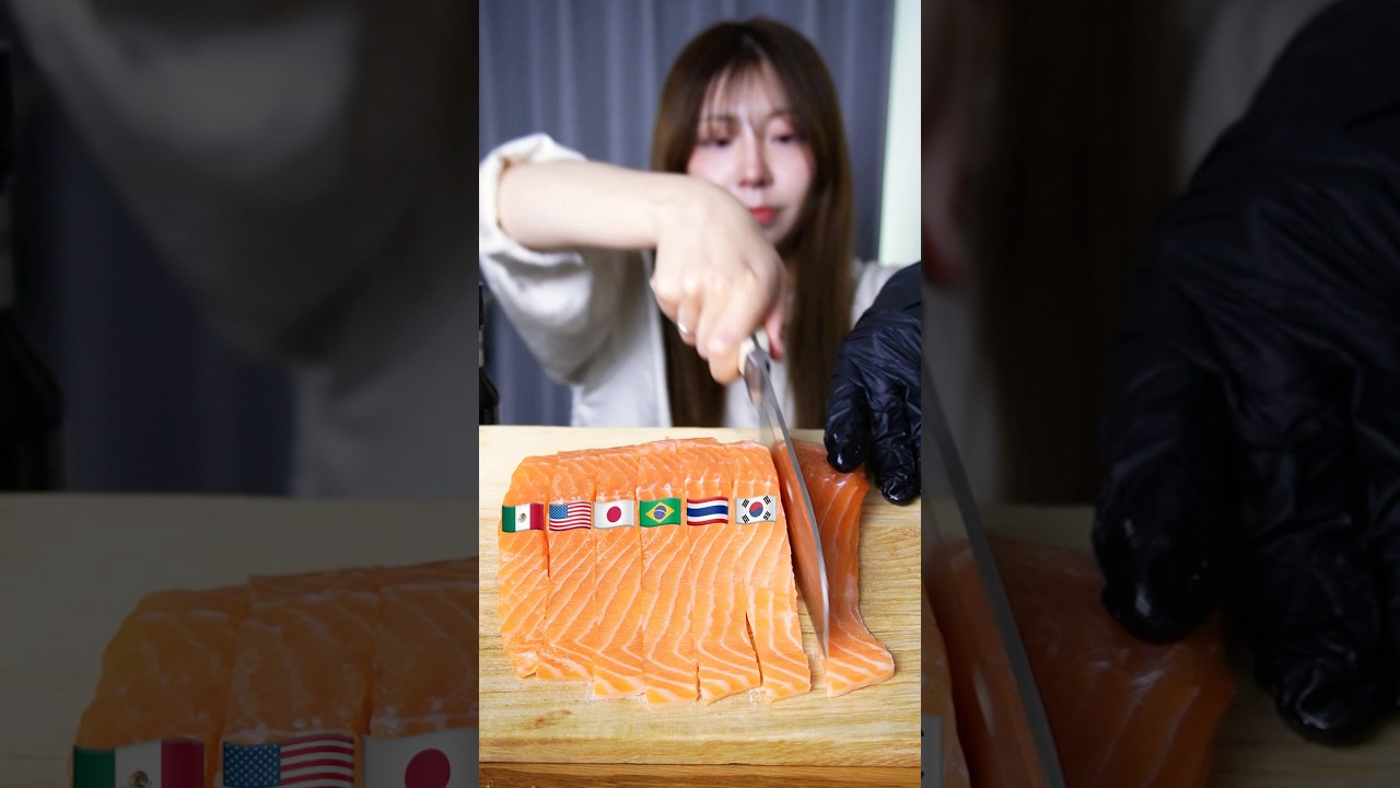 巨大サーモン食べ比べ🐟 #asmr #mukbang #salmon #飯テロ　#sashimi
